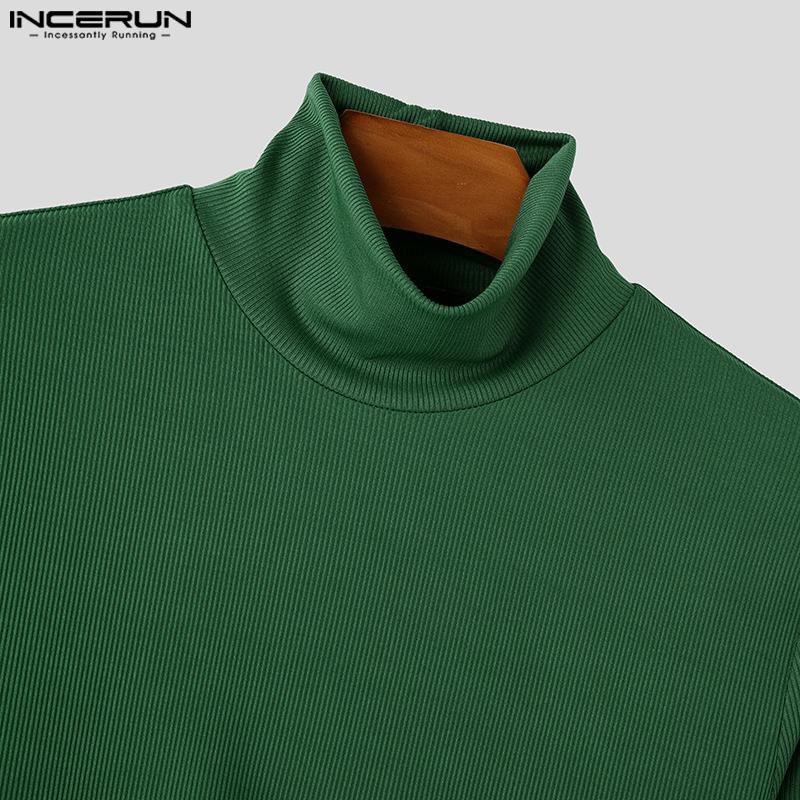 INCERUN Men Turtleneck Long Sleeve Hollow Tops Slim T-shirts