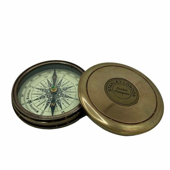3-дюймовый большой латунный, бронзовый или черный стихотворный компас в деревянной коробке