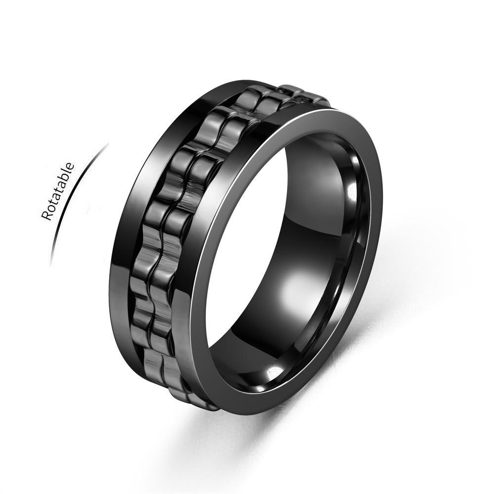 Anti Stress Stainless Steel Ring For Men Gear Chain Rotating Anxiety Relief Spinning Fidget Rings Punk Jewelry Bague Homme KTJ