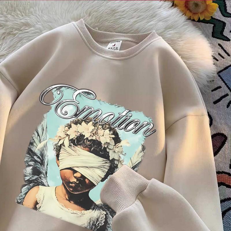Oversized Vintage Dark Academia Angel Print Hoodless Sweatshirt Men Women Fall 2025