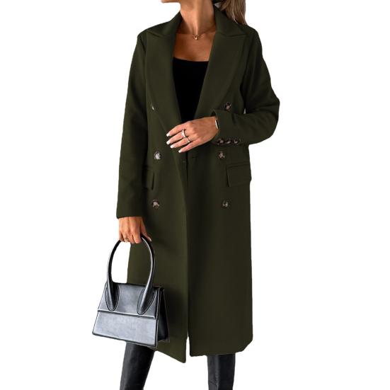 Women's Midi Long Wool Coat Double Breasted Trench Coat Classic Notch Lapel Peacoat Fall Winter Overcoat