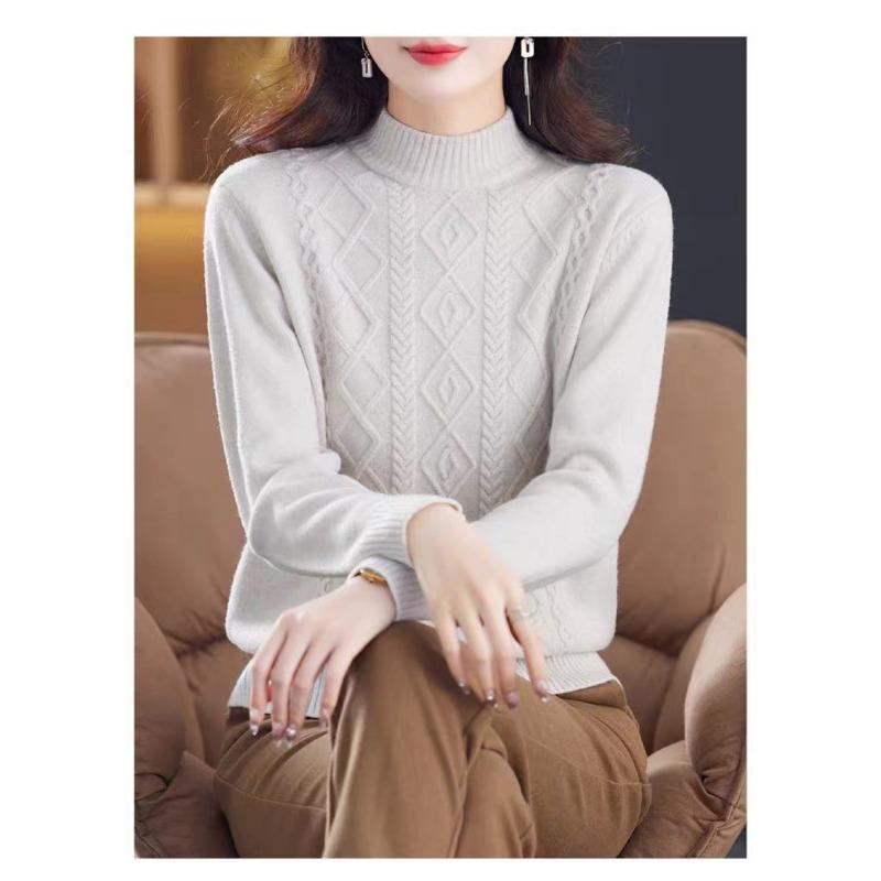 Осень и зима новый ленивый ветер вязаный свитер женский свитер с полувысоким воротником свободный универсальный мягкий восковой вязаный базовый топ