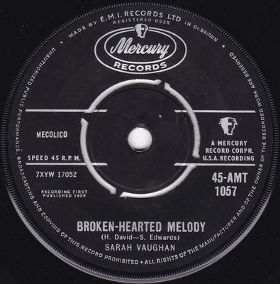 7-дюймовая пластинка SARAH VAUGHAN BrokenHearted Melody 45AMT1057 Mercury 1959 UK Pop Б/у