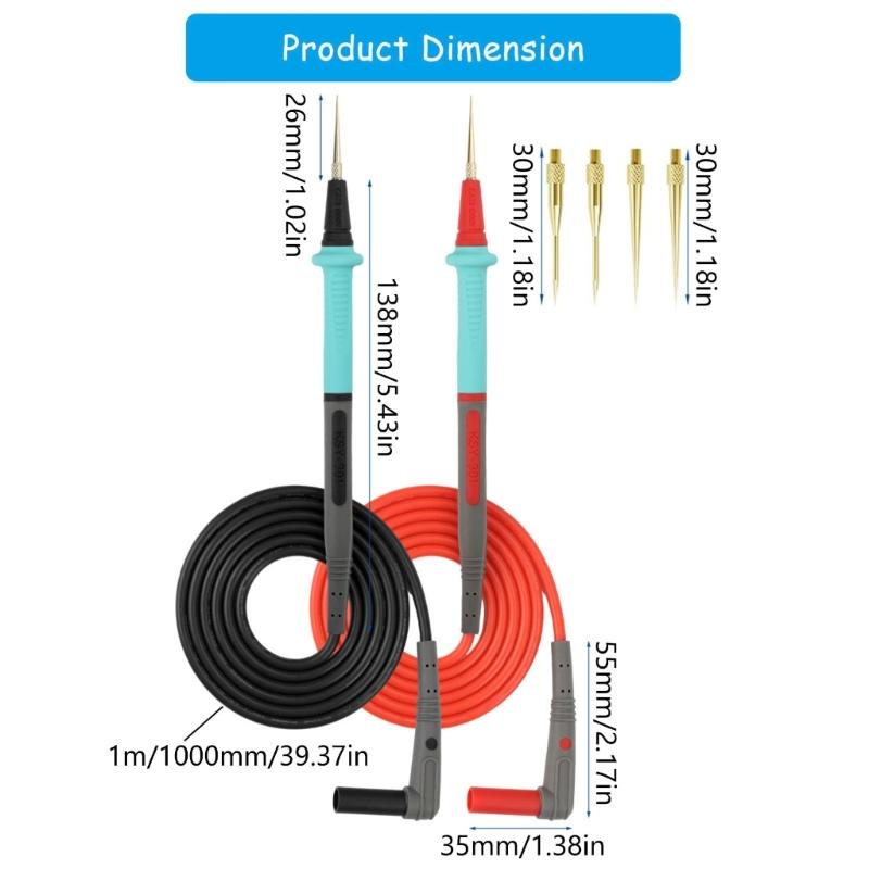 AntiSlip Multimeter Test Leads Probes With Soft Grip And 4 Interchangeable Steel Needle Tip For Versatilitys Use