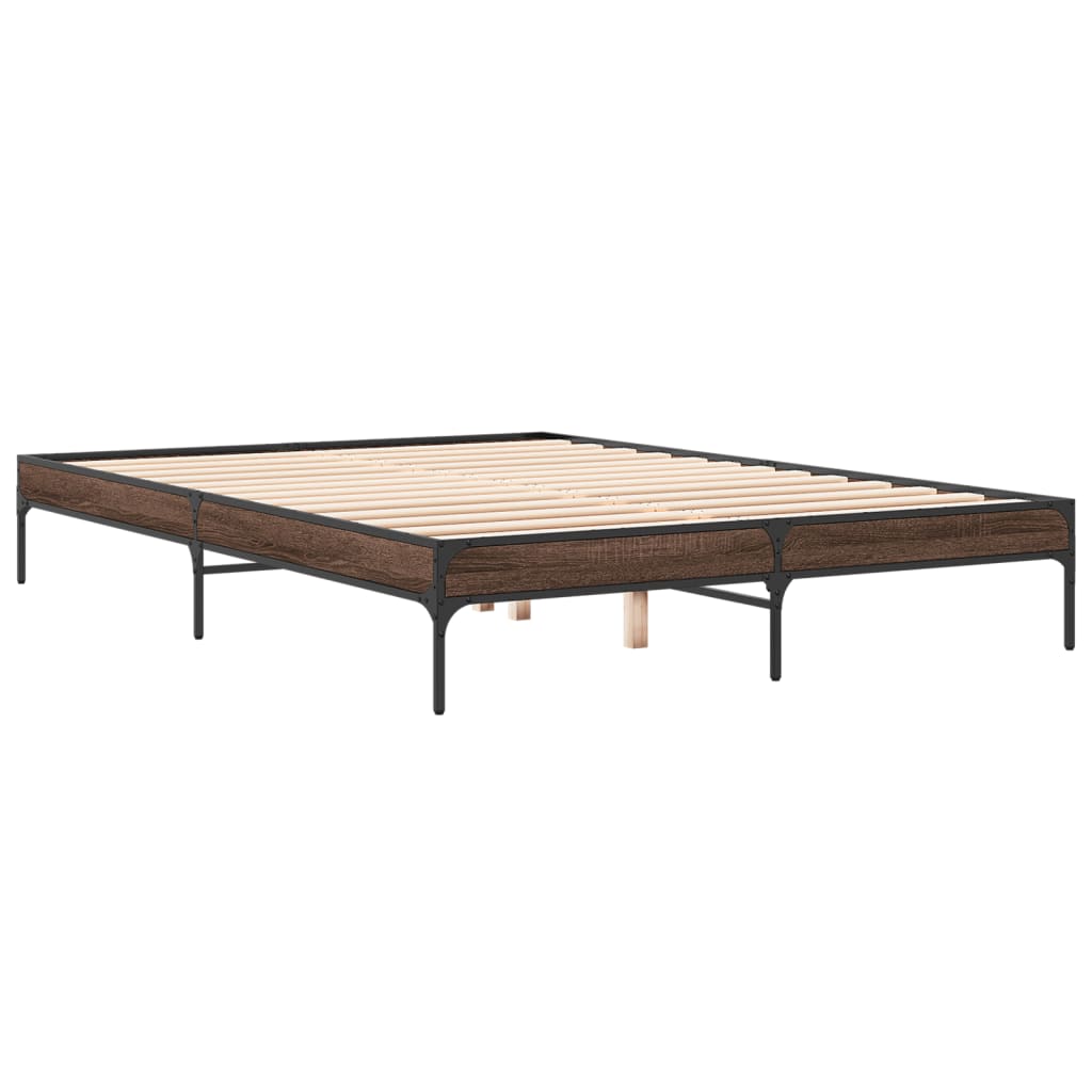 Brown Oak Effect Bed Frame 140 x 200 cm Wood Based Panel & Metal