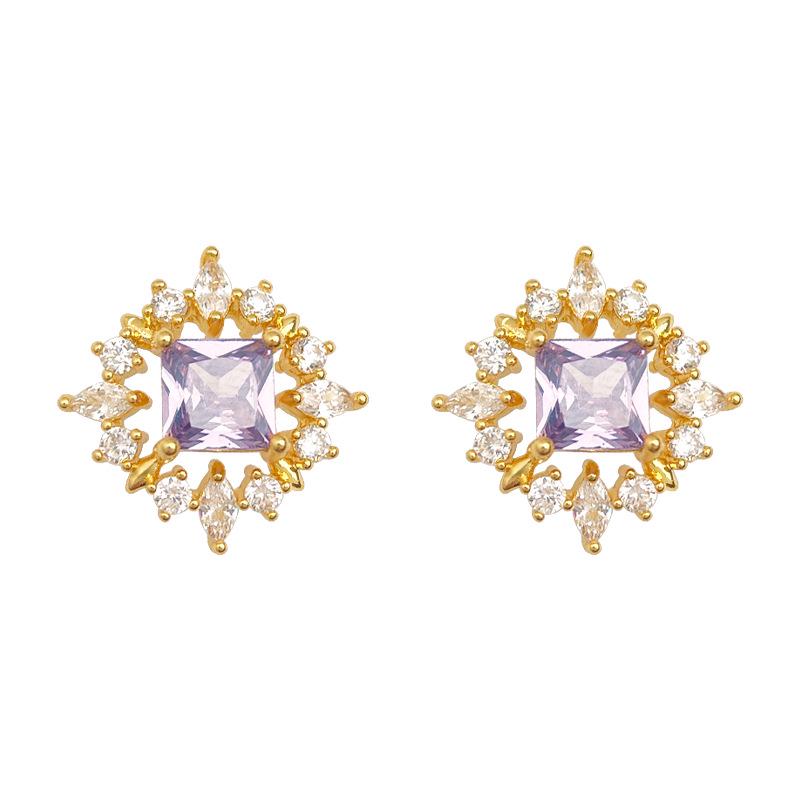 Серьги-пусеты из 18-каратного золота с фиолетовым цирконом в форме звезды: Винтажный Роскошный Придворный Стиль