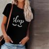 Women Summer T Shirt Colored Background Fried Cat Sleep Print Short Sleeve Tees Casual Printed Tops