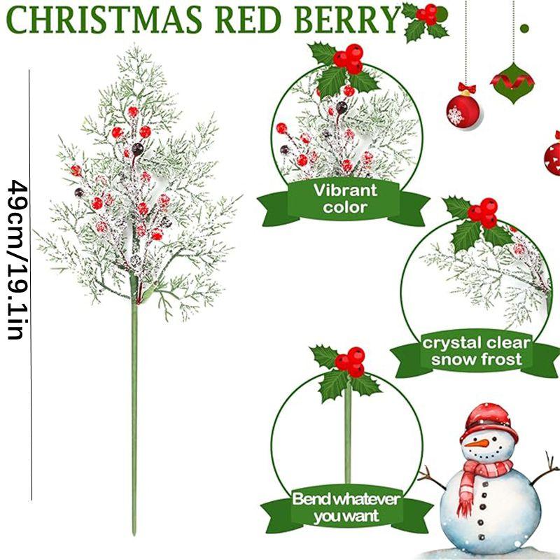 49cm Pine Needle Christmas Tree Hanging Ornament Artificial Red Berry Branch Plant Wreath Accessories for Home New Year Decor