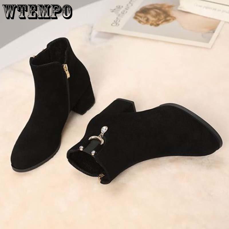 Женские кожаные ботинки из искусственной замши, матовая кожа, короткий цилиндр, на высоком каблуке с круглой головкой, водяная буровая машина, боковая молния, противоскользящие пригородные туфли на толстом каблуке, мягкая подошва