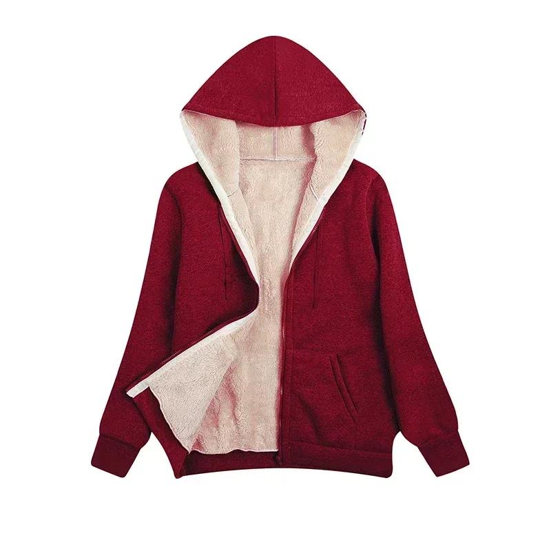 Women's Casual Zip Up Hoodie Sweatshirt Winter Warm Jacket Fleece Coat Drawstring Long Sleeve Solid Color Outerwear