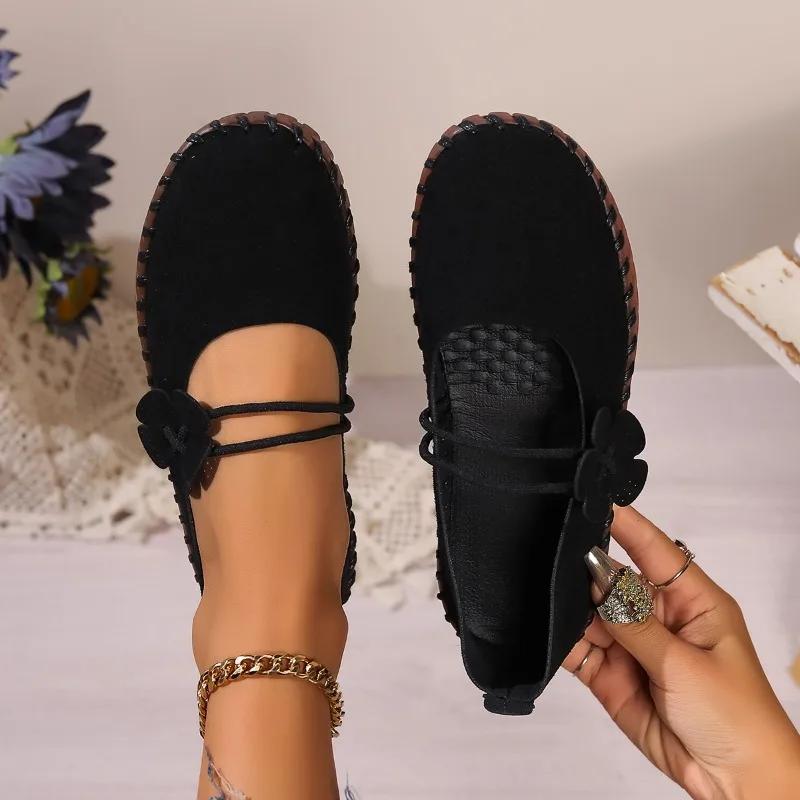 Распродажа женской обуви 2024 года, новые женские туфли на плоской подошве с эластичной резинкой, осенние, с круглым носком, однотонные, повседневные, удобные, большого размера, лоферы