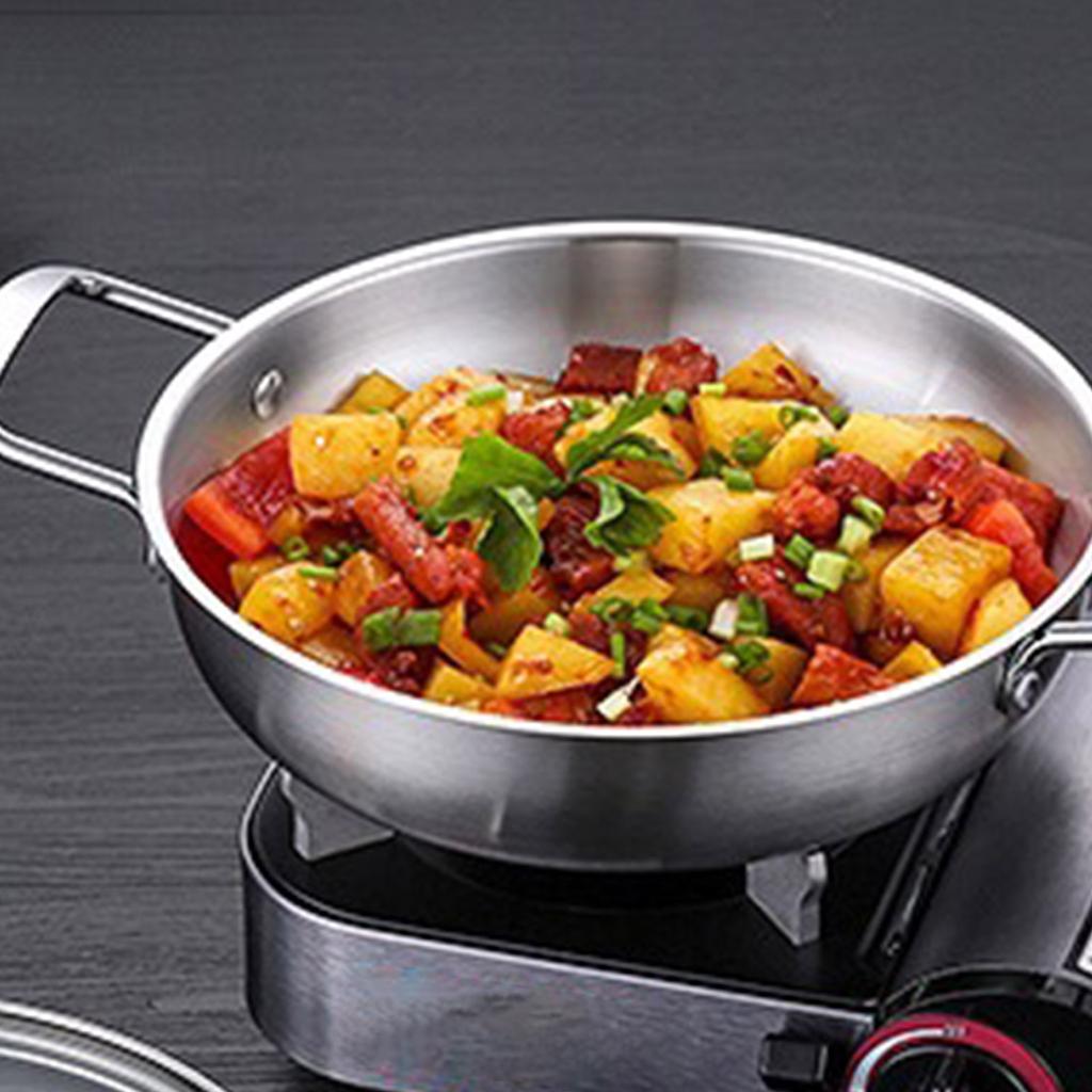 Кастрюля из нержавеющей стали для приготовления лапши быстрого приготовления, маленькая кастрюля для тушения на одну персону, сухая кастрюля с плоским дном и двумя золотыми ушками, бытовая газовая кастрюля для супа из морепродуктов