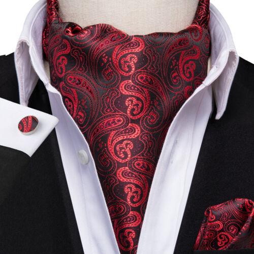 Mens Ascot Tie Set Paisley Cravats Red Black Blue Gold Pink Silk Vintage Scarf