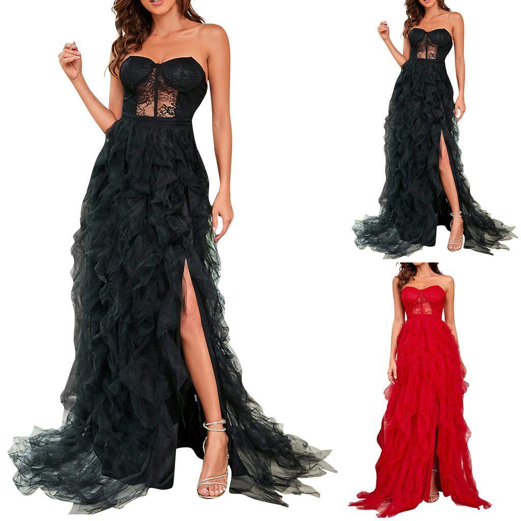 Women's Fashion Solid Color Lace Mesh Sheath Sexy Evening Dress