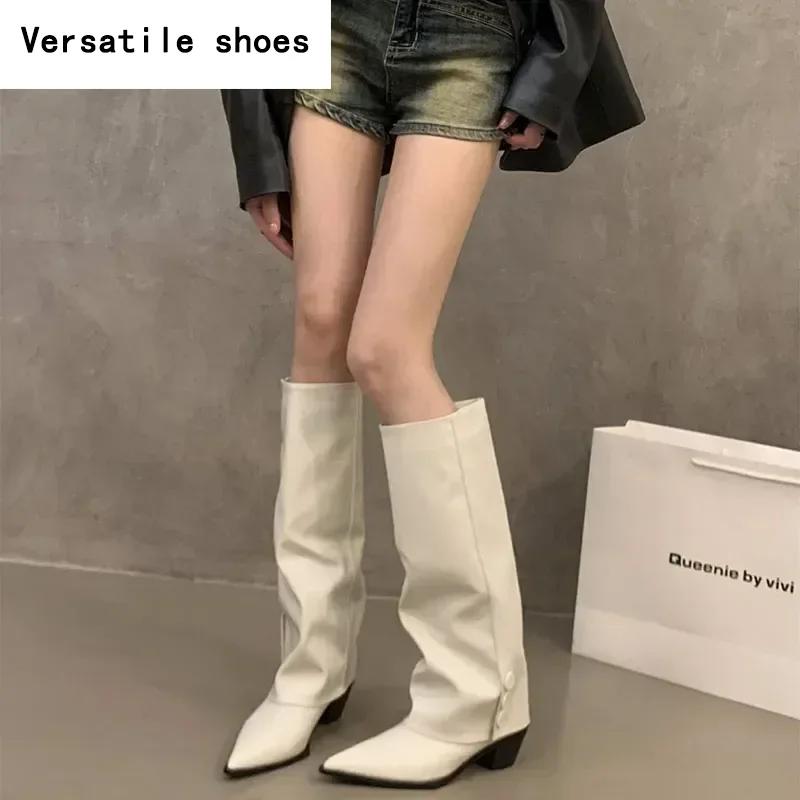 Уличный стиль, женские сапоги до колена, модные туфли на толстом каблуке, осень-зима, женские лаконичные длинные ботинки De Mujer