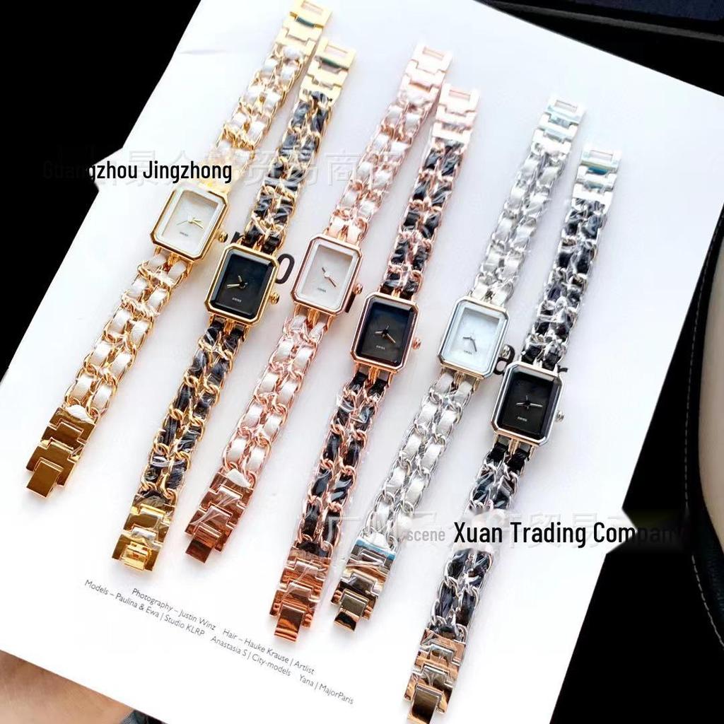 Женские кварцевые часы Xiaoxiang Retro с черным и золотым плетеным ремешком