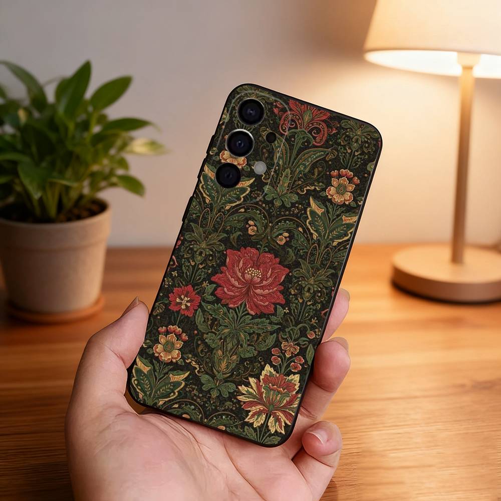 William Morris Black Cover Phone Case For Samsung S26,S25,S24,S21,S22,S23,S30,Ultra,S20,Plus,Fe,Lite,5G