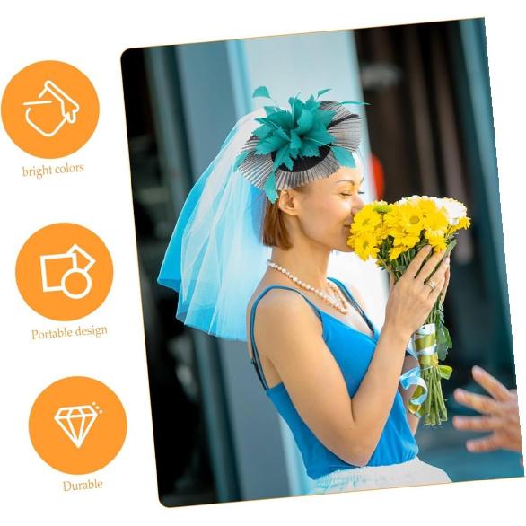 Baluue Decorative Hat for Women with Plume and Mesh Veil, Black and Lake Blue Wedding Tea Party Headpiece, Special Occasion Accessory