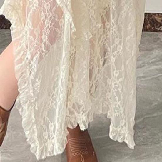 Ретро-юбка с эластичной высокой талией, кружевная юбка нестандартного дизайна, длинная юбка-миди во французском стиле с вышитым кружевом и цветочным узором