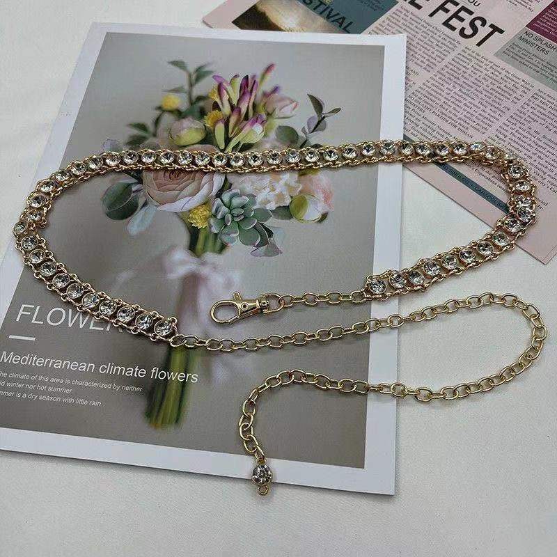 Корейская версия металлической цепочки со стразами, поясная цепочка для женщин, модная универсальная для пальто, свитера, юбки в клетку, ремень, поясная цепочка