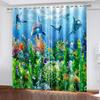 Undersea World Series Deluxe Living Room Bedroom Decoration Sunshade Curtains 2 Pieces of Hook Piercing