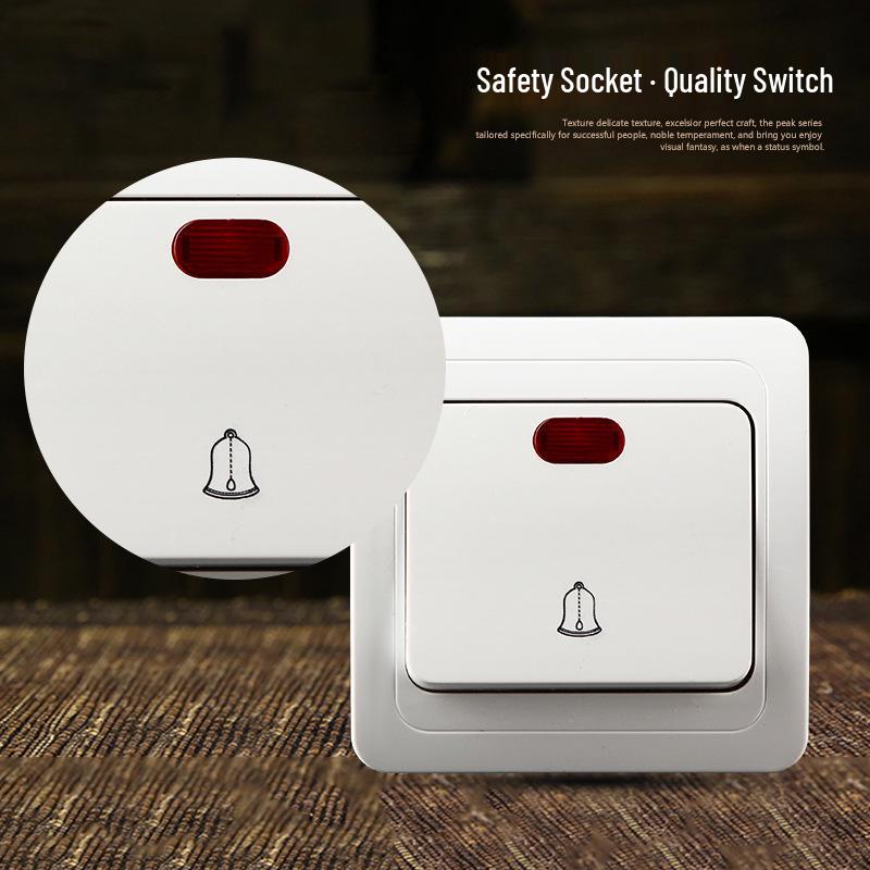 European Style Doorbell Switch with Indicator Light, ABS Panel & Ceramic Base, Self-Resetting Wall Switch
