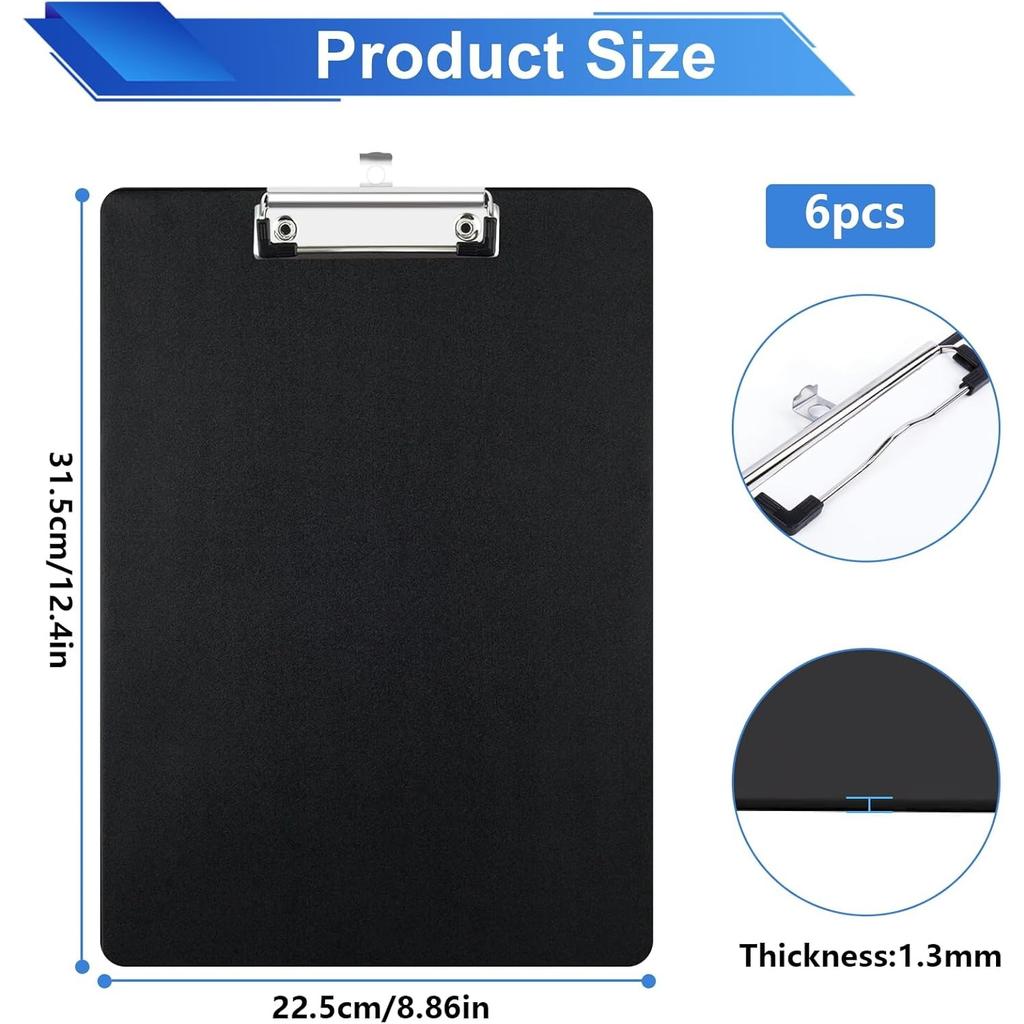 4pcs A4 Clipboard Folders, Black Plastic Writing Boards with Metal Rings, Durable Job Ticket Holders for Notes, Forms, Documents