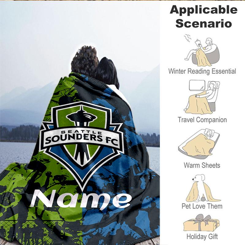 Custom Name Seattle FC Crest Blanket Lightweight Ideal Bedding Blanket Perfect for Travel, Camping, Living Rooms, Sofas, Christmas gift