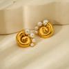 2024 Beach Style 18k Gold Plated Stainless Steel Conch Shell Pearl Stud Earrings - Waterproof