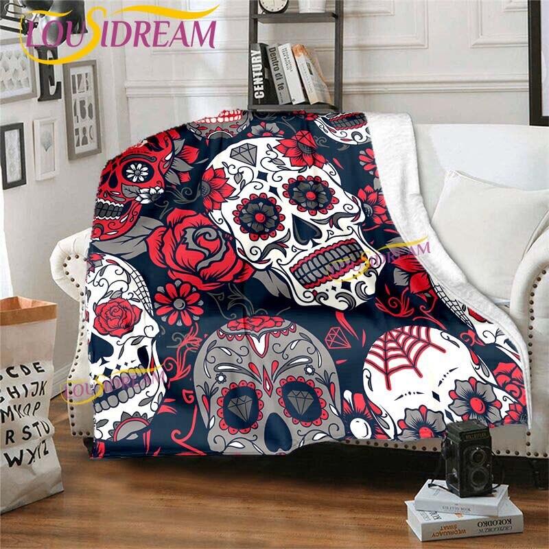 Одеяло с цветами и черепом, диван, пододеяльник, дорожное постельное белье, одеяло, фланелевое одеяло, покрывало на кровать