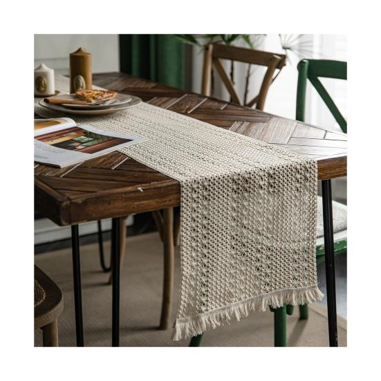 Хлопково-льняная скатерть с кисточками, настольная дорожка, многоразовый праздничный декор для стола для ресторана, столовой, бара, кухни, дома