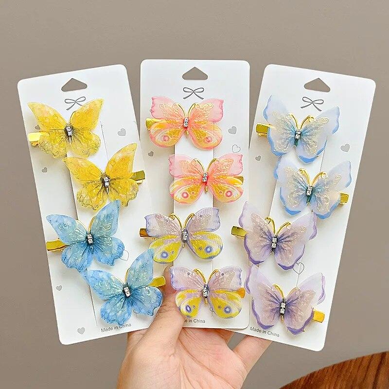 Children's Cute Butterfly Hairpins Sweet Colorful Hair Clips Headwear Korean Rhinestone Barrettes for Baby Girl Hair Accessories