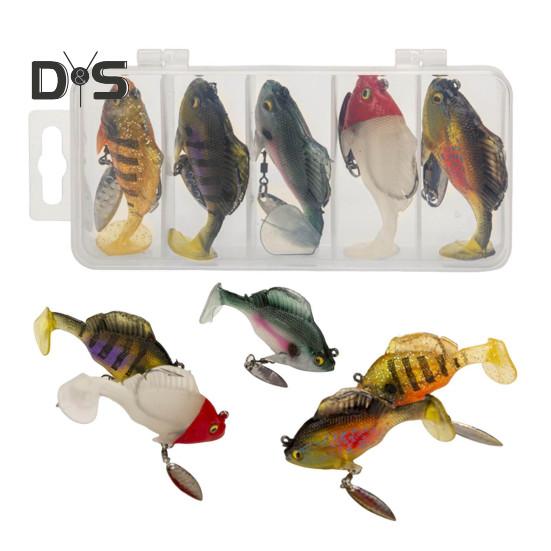 5Pcs 6CM/10.5G Jumping Fish Lure with Spinner Blade Weedless Hook Paddle Tail Artificial Bait Saltwater Freshwater Walleye Bass Fishing Accessories