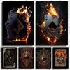 Холст Картина Игральные Карты Огненный Череп Карта Постер Принт Покер для Гостиной Настенное Искусство Домашний Декор