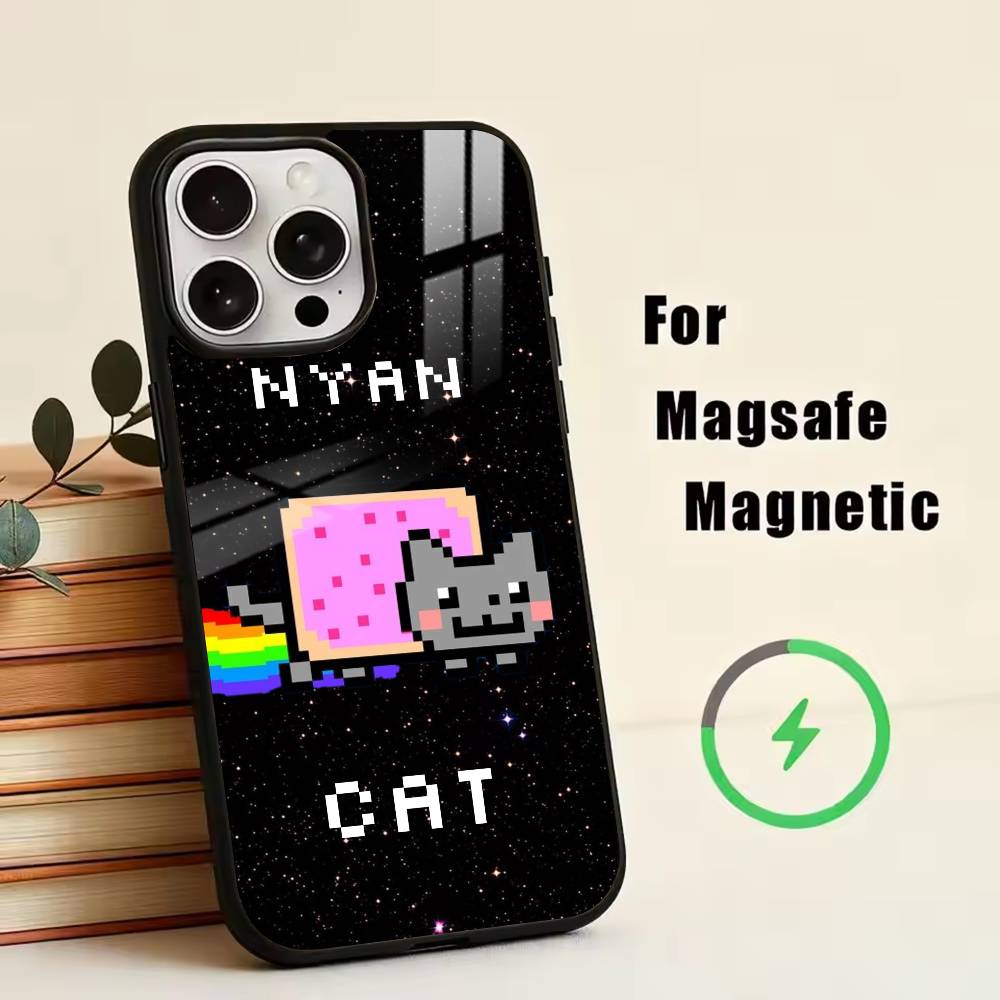 Милый N-Нян К-Кот Чехол для телефона для iPhone17,16,15,14,13,12,11 Plus,Pro Магнитный с беспроводной зарядкой Magsafe