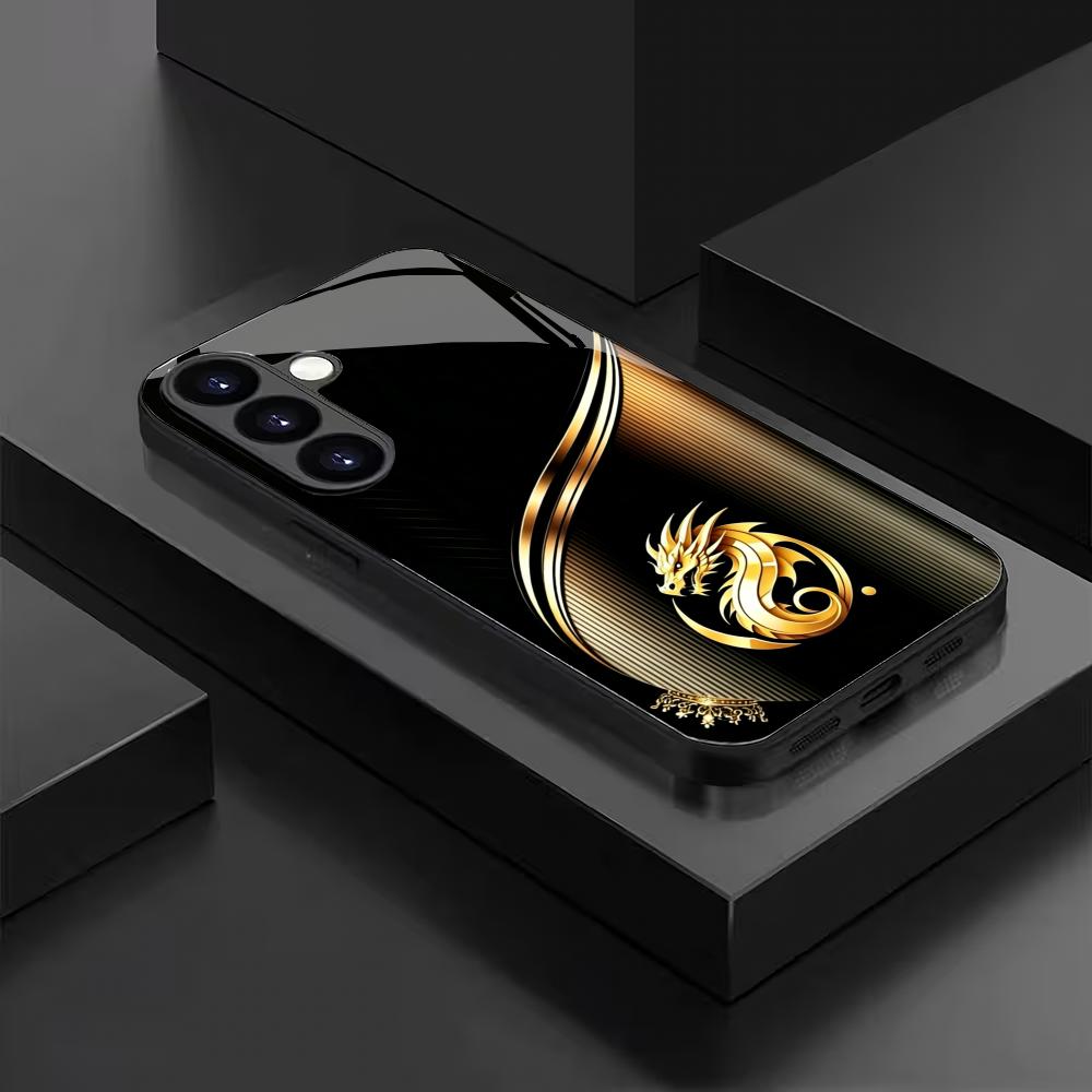 Чехол из закаленного стекла 'Золотой Дракон' для телефона, подходит для Samsung Galaxy S26 S25 S24 S23 S22 S20 FE/Ultra/Plus, противоударная задняя крышка