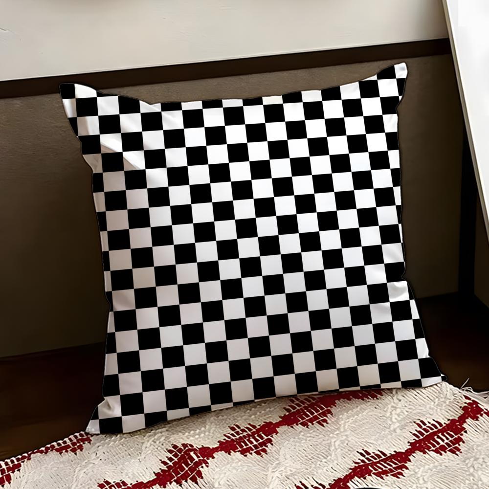 Black White Checkerboard Cushion Cover Reversible Soft Durable Pillow Cover Home Car MultiScene Use for Daily Comfort