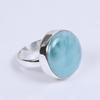 Natural Larimar Round Gemstone Ring, Solid 925 Sterling Silver Ring, Stackable Ring, Anniversary Ring, Bezel Ring