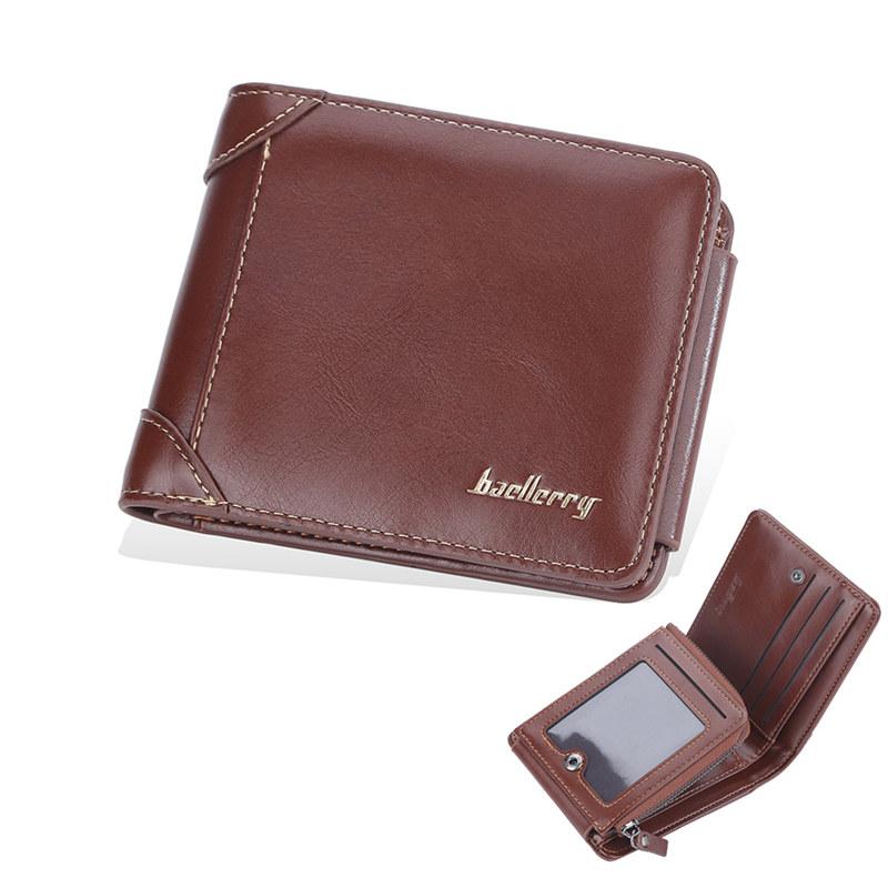 Baellerry Men Short Wallets Fashion Design Artificial Leather Trifold Wallet Business Vintage Card Holder Purse