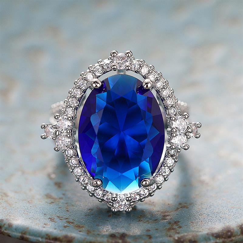Xiaomi Huitan Oval Shaped Women Ring Silver Color Geometric Accessories for Party Daily Versatile Inlaid Shiny Blue CZ Wedding Jewelry