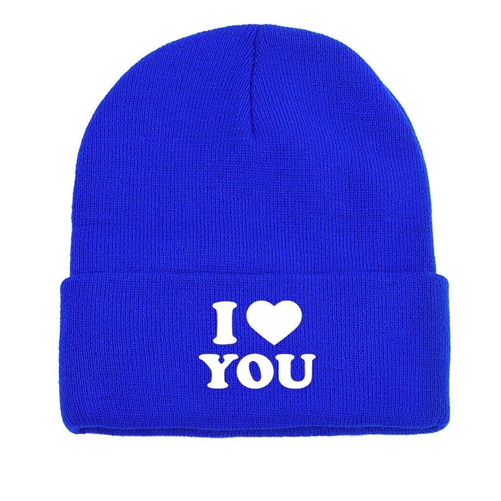 White "I LOVE YOU" Warm Knitted Cap Beanie, Valentine's Day Skull Cap Lightweight Candy Color Simple Headwear Knit Hat Beanie