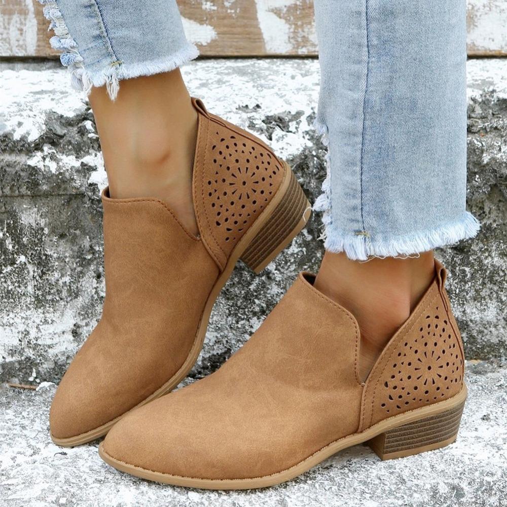 Женские ботильоны с V-образным вырезом до щиколотки, туфли с массивным каблуком и острым носком с вырезами, женская обувь