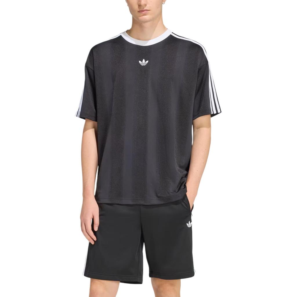 adidas Originals Adicolor FW25 Жаккардовый трикотаж Свободный крой В полоску Круглый вырез Короткий рукав Футболка Мужские Топы KD5830
