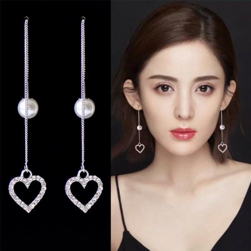 Корейские длинные серьги-игл S925 Silver Star & Moon Leaf Clover для женщин