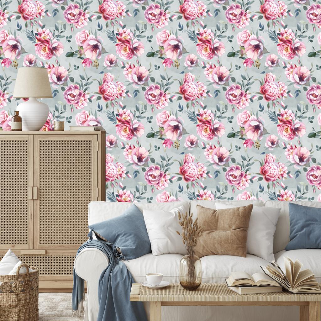 Colorful Peonies Wallpaper in Watercolor Style for Living Room and Bedroom 50x1000