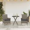 VidaXL Bistro Set with Cushions 3 Pcs Grey Rattan and Glass, Garden Bistro Set, Balcony Set, 3278750