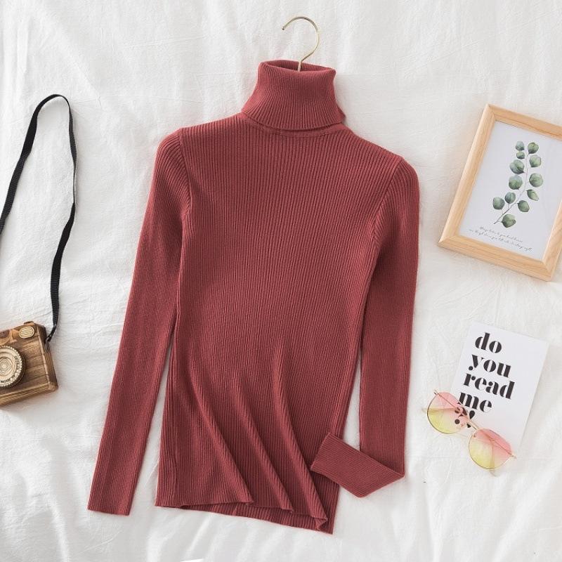 Women Fall Turtleneck Sweater Knitted Soft Pullovers Jumpers Basic Soft Sweaters Blouse