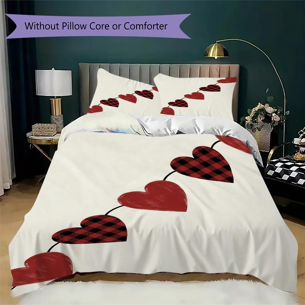 Strawberry and Love Pattern Bedding uilt Set uilt Cover Pillowcase Home Decoration Birthday Gift (1 * duvet cover + 2 * pillowcase without core)