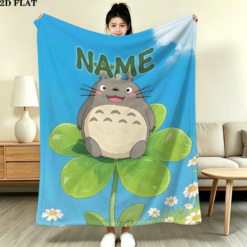 Custom Name,Totoro Printed Flannel Blanket, soft throw for bedroom sofa, washable, Christmas present, great gift.