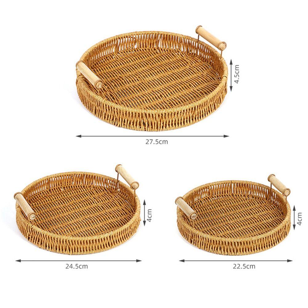 1Pcs Round Shape Storage Tray Fruit Vegetable Cake Wicker Plastic Rattan Threads Basket